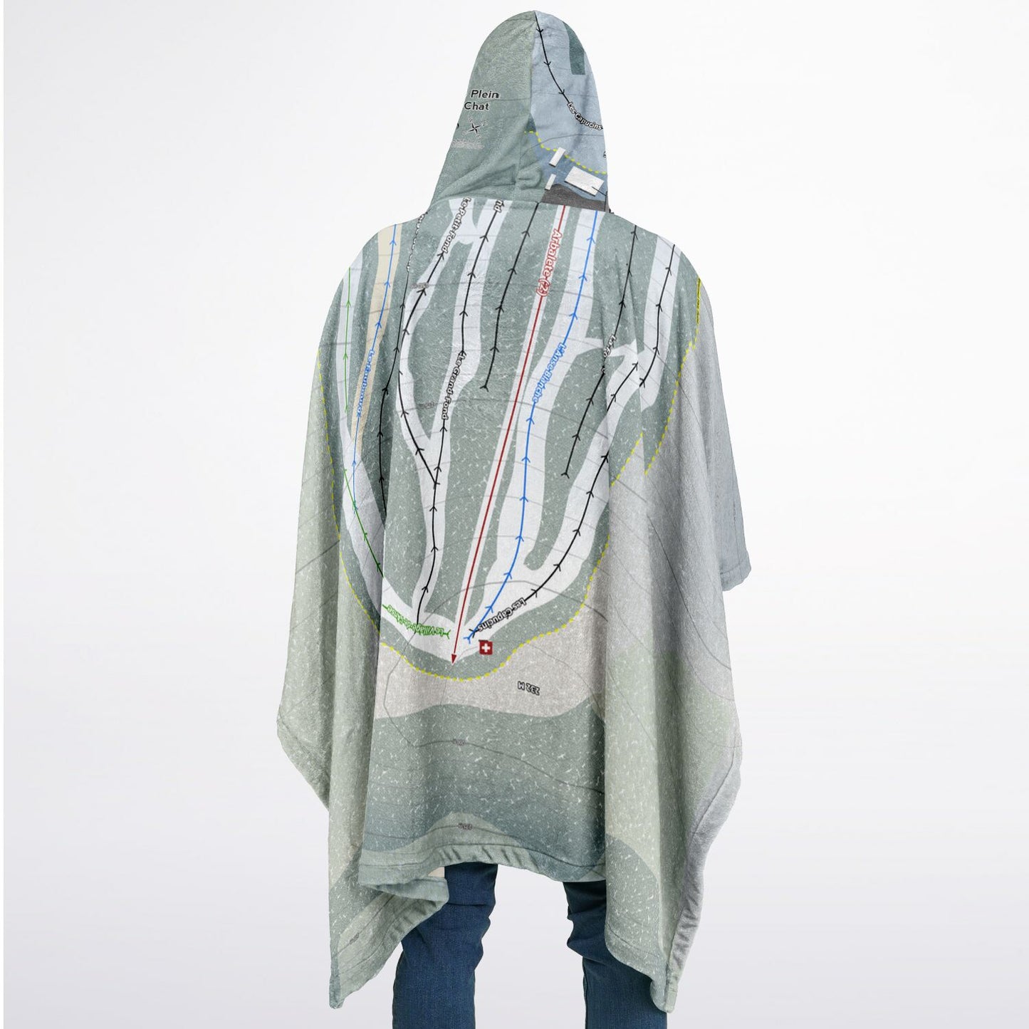 Centre De Plein Air Cap-Chat, Quebec Ski Resort Map Flannel Blanket Poncho