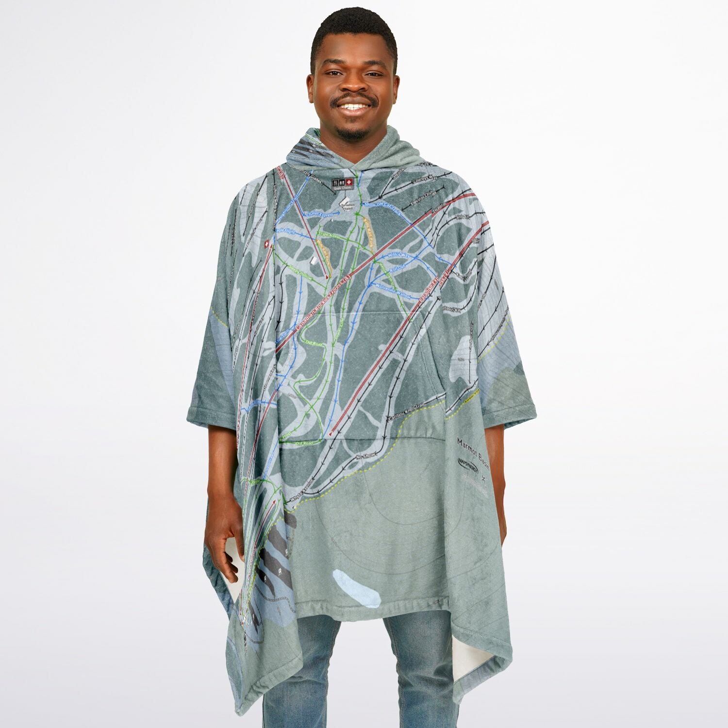 Marmot Basin, Alberta Ski Resort Map Flannel Blanket Poncho