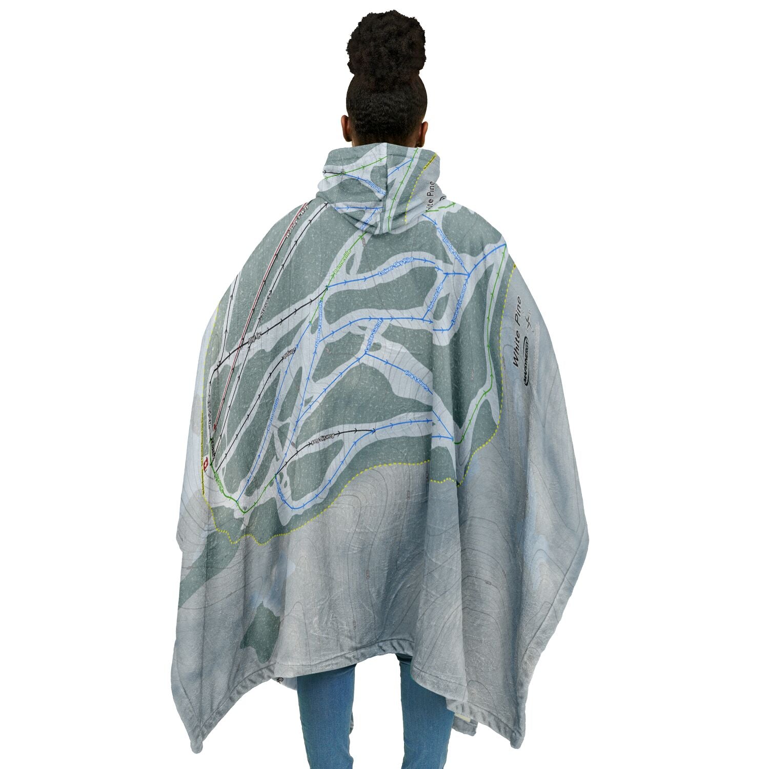 White Pine, Wyoming Ski Resort Map Flannel Blanket Poncho