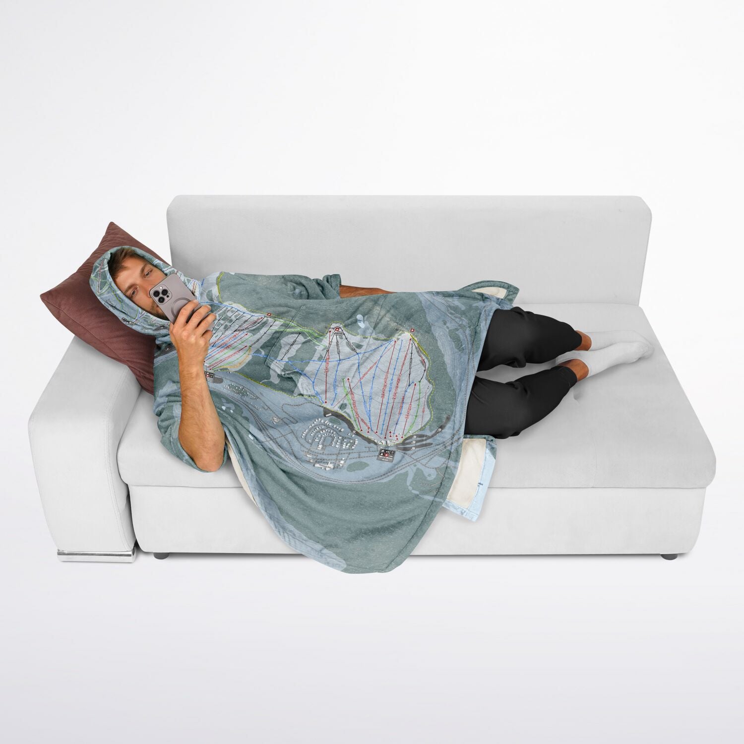 Summit At Snoqualmie, Washington Ski Resort Map Flannel Blanket Poncho