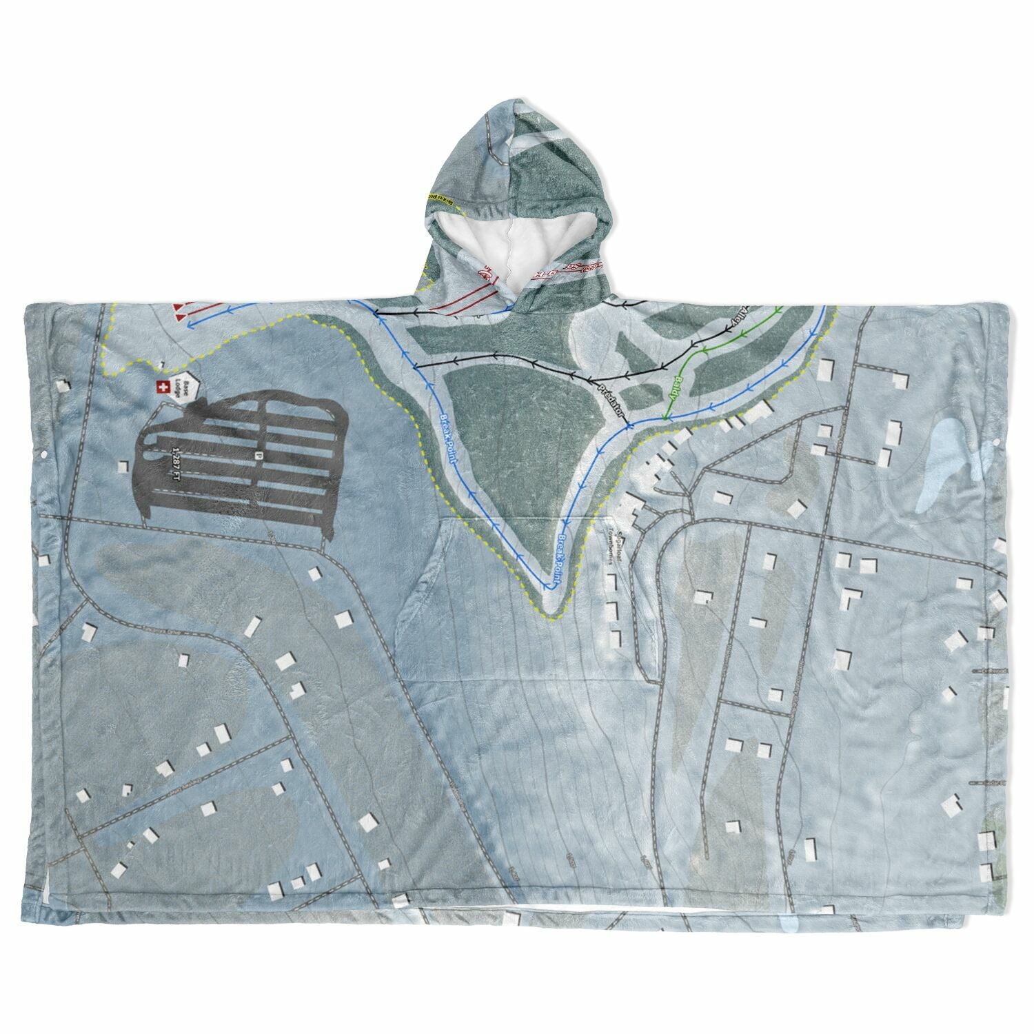 Eagle Rock, Pennsylvania Ski Resort Map Flannel Blanket Poncho