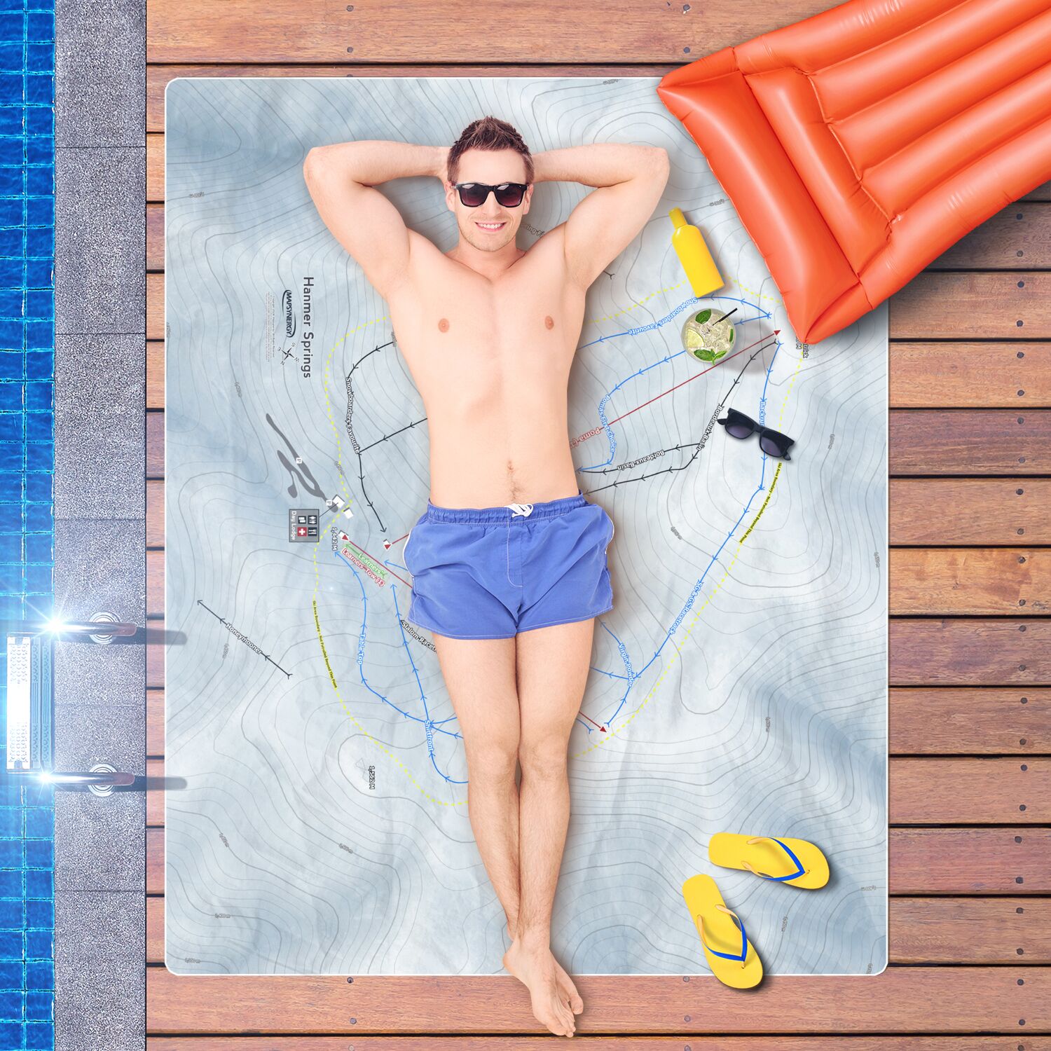 Hanmer Springs, New Zealand Ski Resort Map Printed Beach Towel