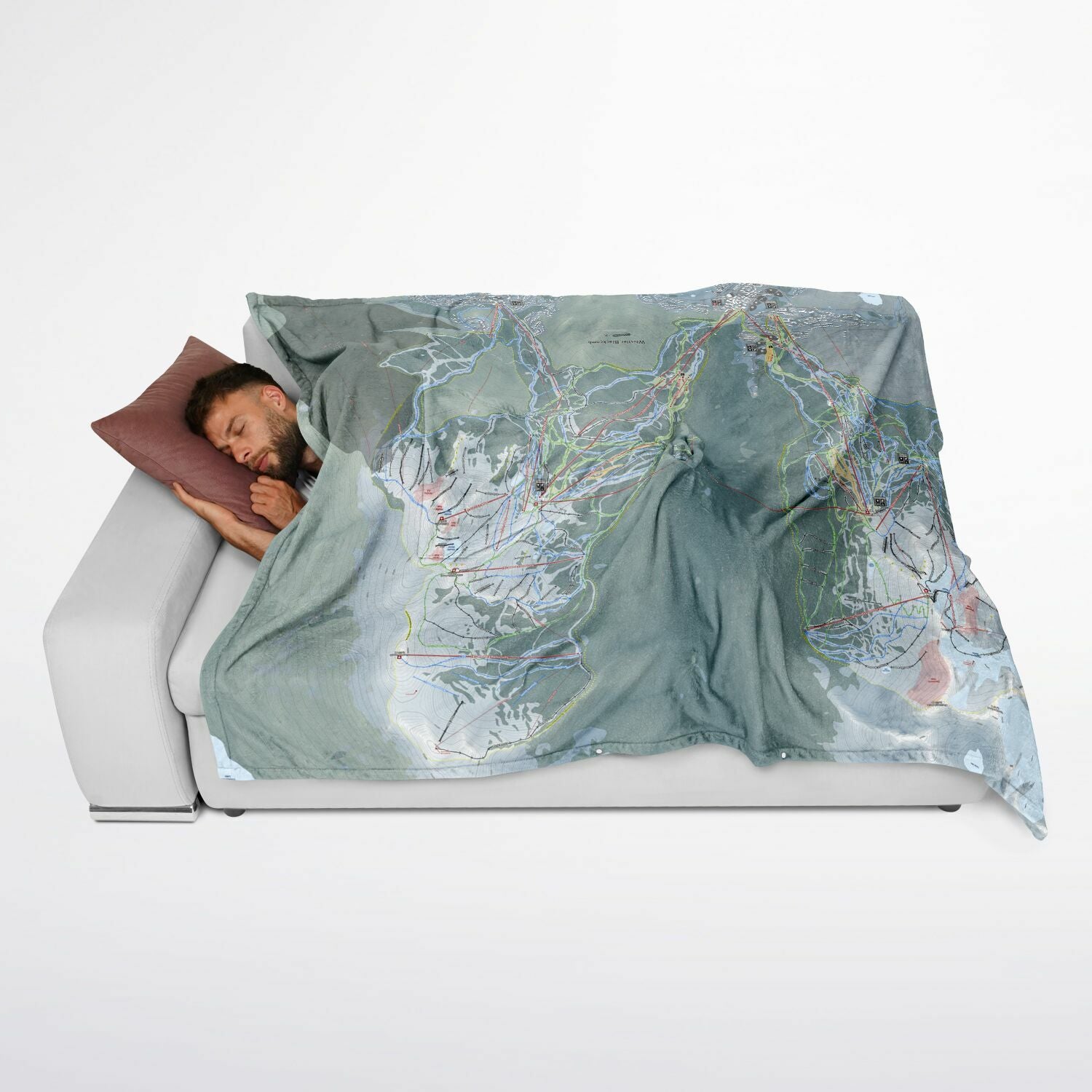 Whistler Blackcomb, British Columbia Ski Resort Map Flannel Blanket Poncho