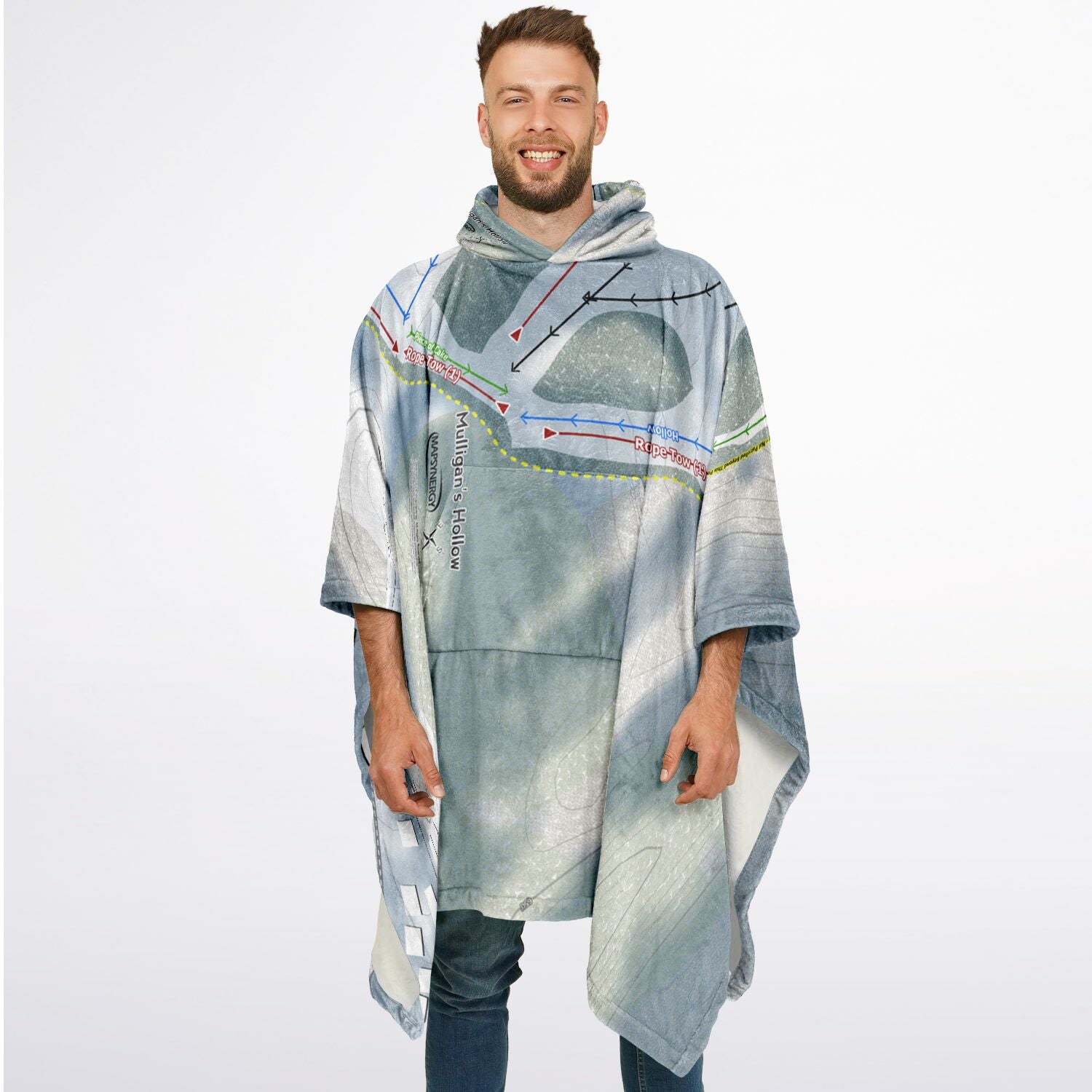 Mulligans Hollow, Michigan Ski Resort Map Flannel Blanket Poncho