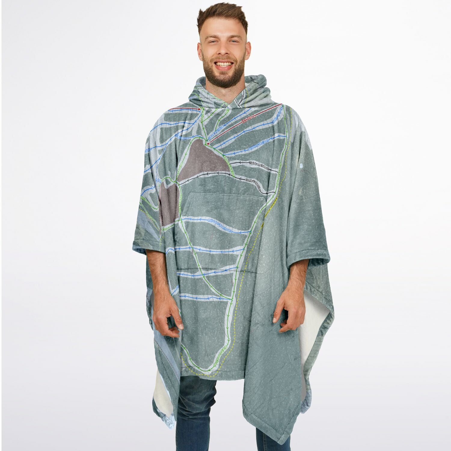 Powder King, British Columbia Ski Resort Map Flannel Blanket Poncho