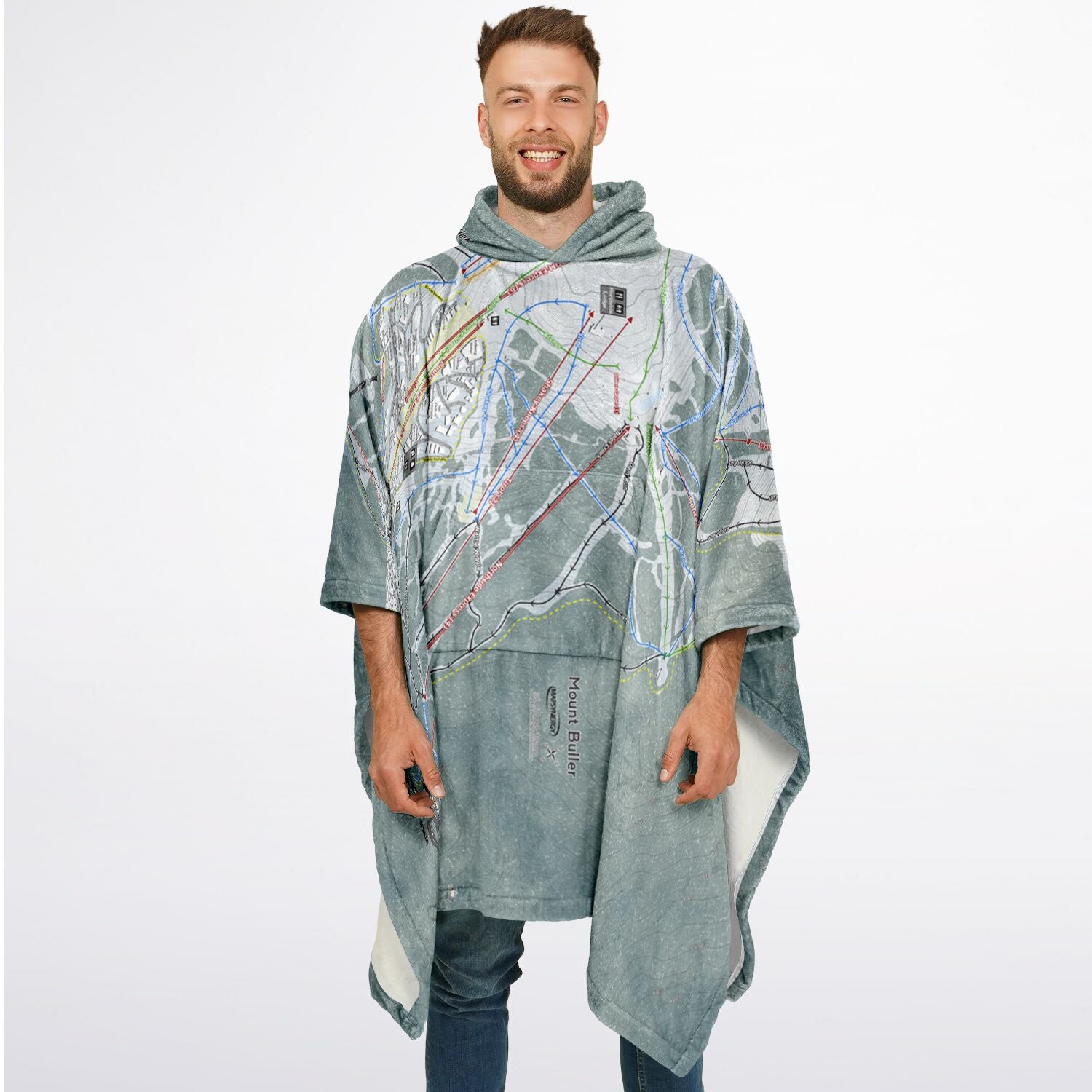 Mount Buller, Australia Ski Resort Map Flannel Blanket Poncho