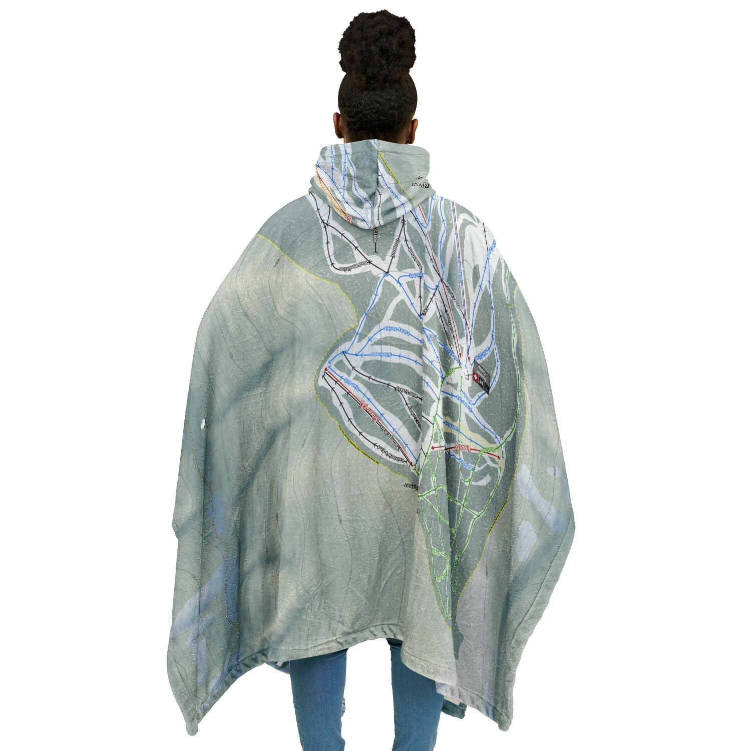 Red River, New Mexico Ski Resort Map Flannel Blanket Poncho