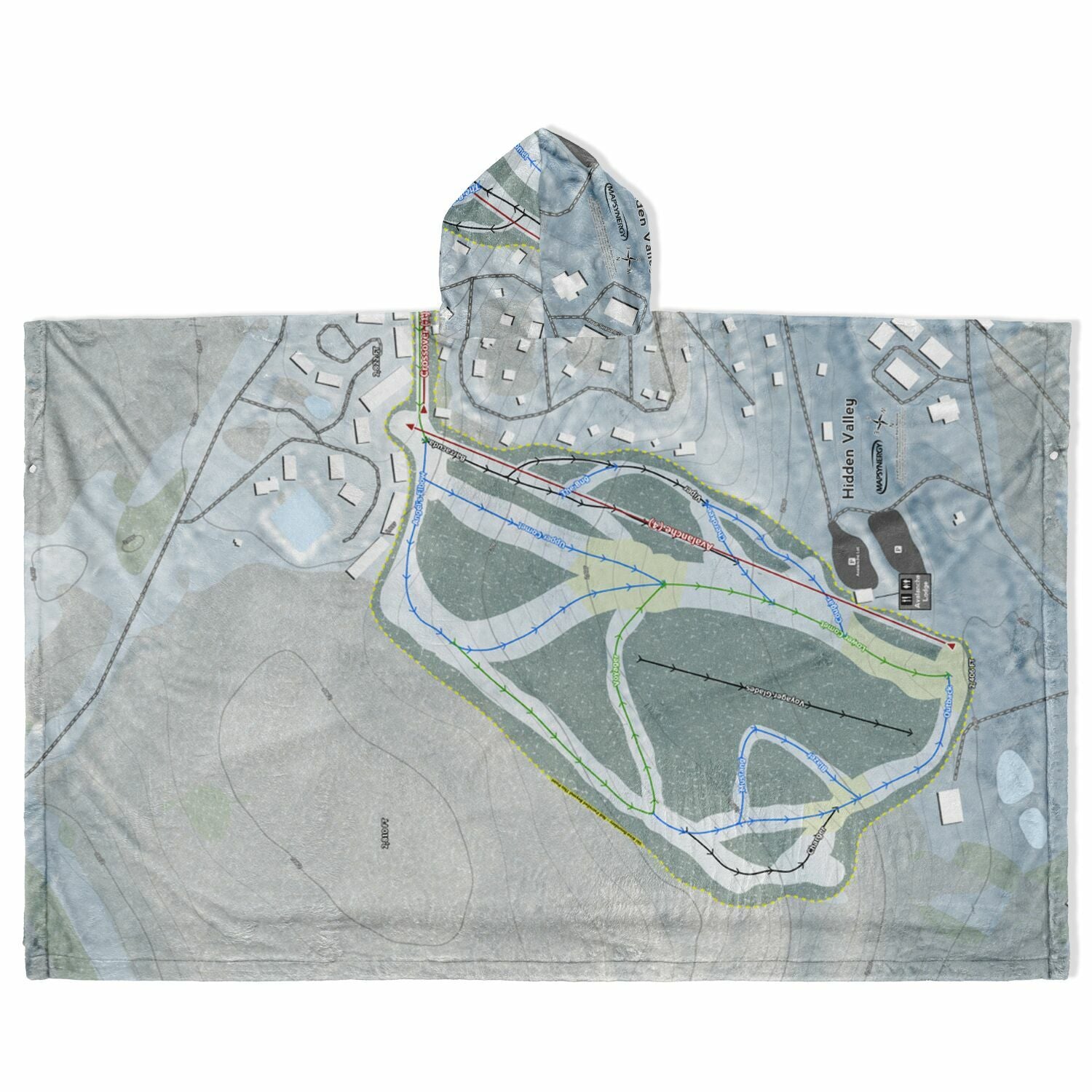 Hidden Valley, Pennsylvania Ski Resort Map Flannel Blanket Poncho
