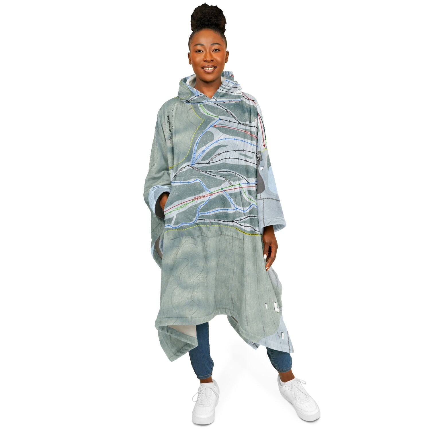 Buffalo Ski Center, New York Ski Resort Map Flannel Blanket Poncho