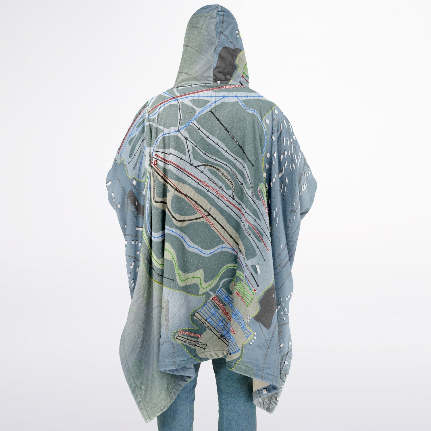 Sommet Saint-Sauveur, Quebec Ski Resort Map Flannel Blanket Poncho