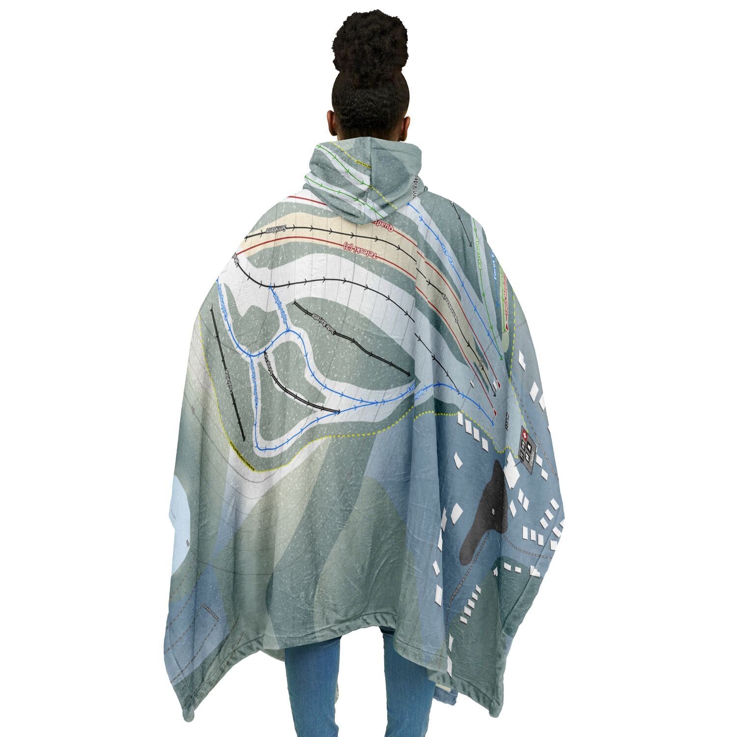Mont Video, Quebec Ski Resort Map Flannel Blanket Poncho
