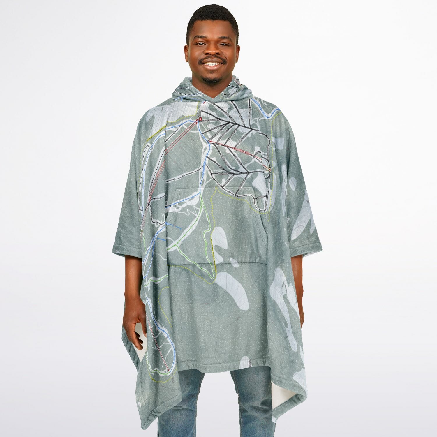 Discovery, Montana Ski Resort Map Flannel Blanket Poncho