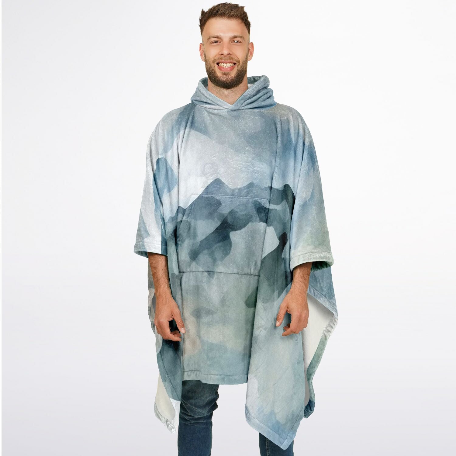 Watercolor Misty Mountain, Flannel Blanket Poncho