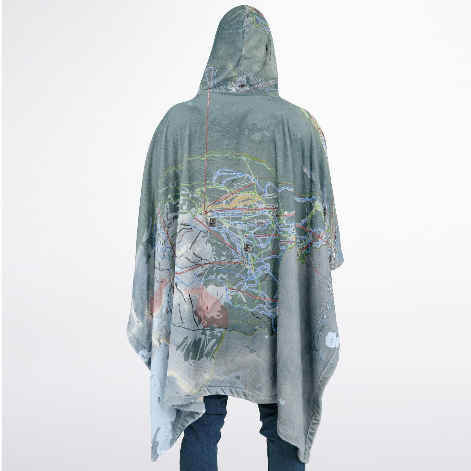 Whistler Blackcomb, British Columbia Ski Resort Map Flannel Blanket Poncho