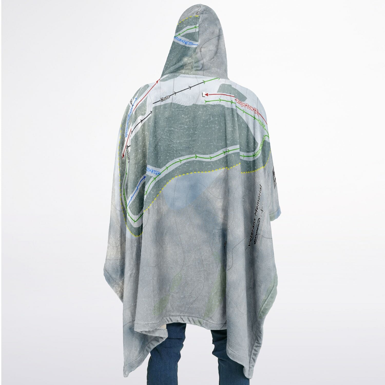 Veterans Memorial, New Hampshire Ski Resort Map Flannel Blanket Poncho