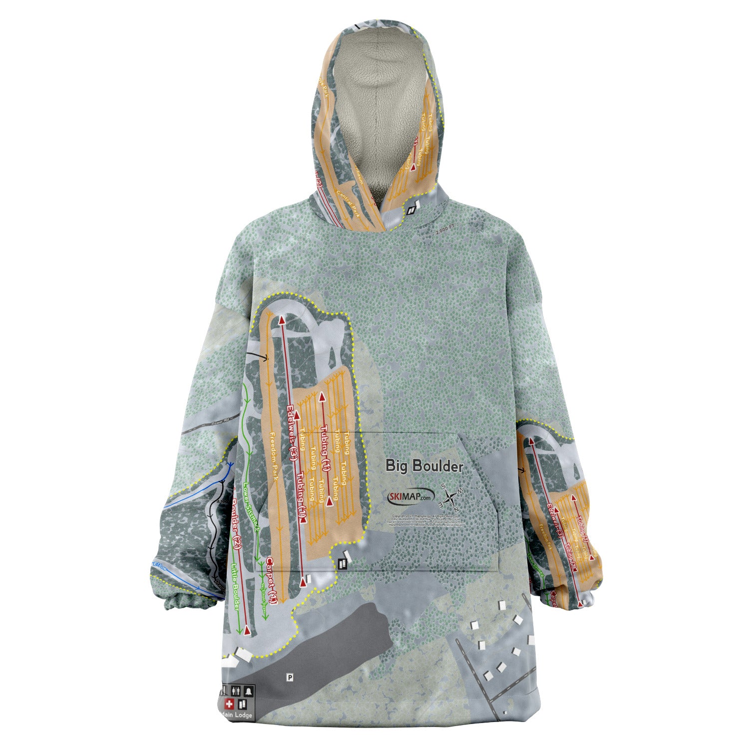 Big Boulder, Pennsylvania Ski Trail Map Snug Hoodie