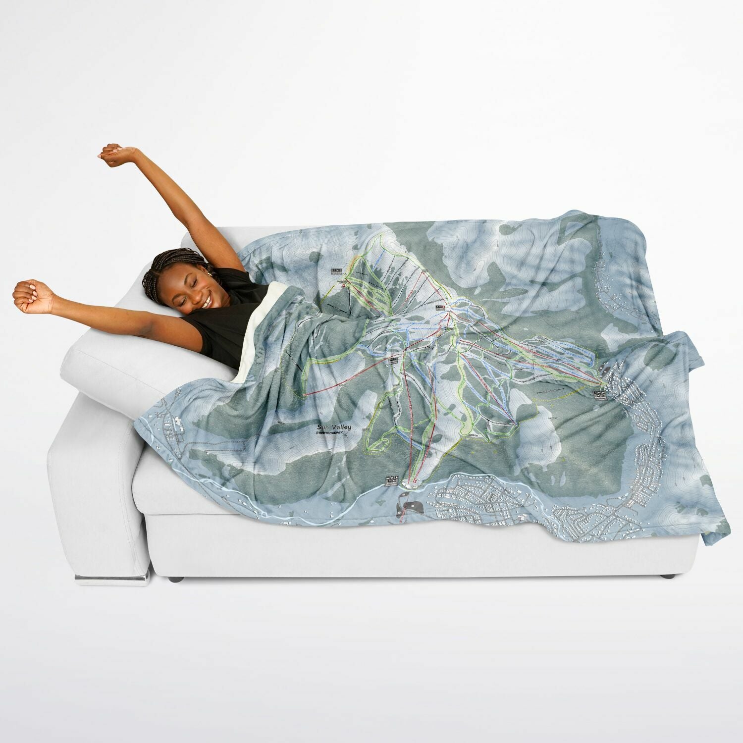 Sun Valley, Idaho Ski Resort Map Flannel Blanket Poncho