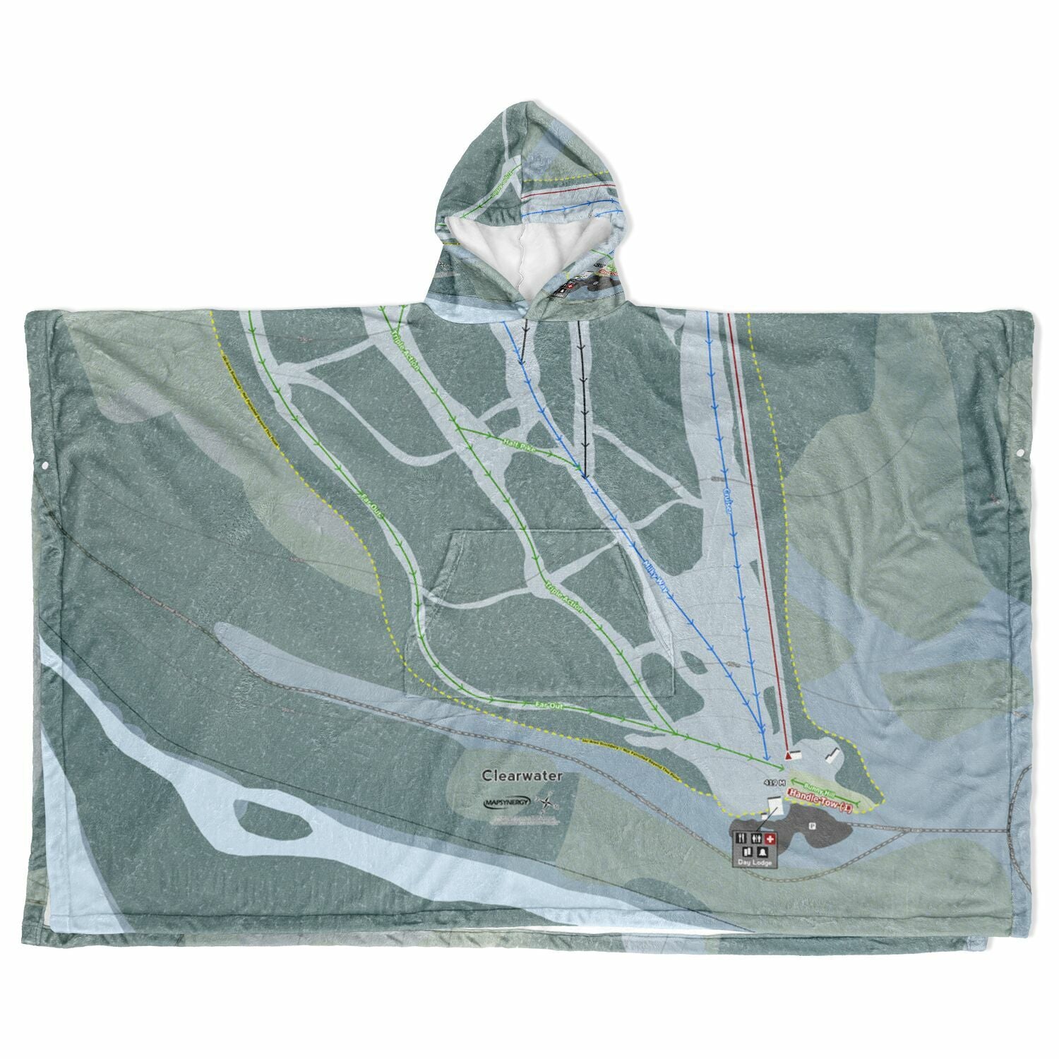Clearwater, British Columbia Ski Resort Map Flannel Blanket Poncho