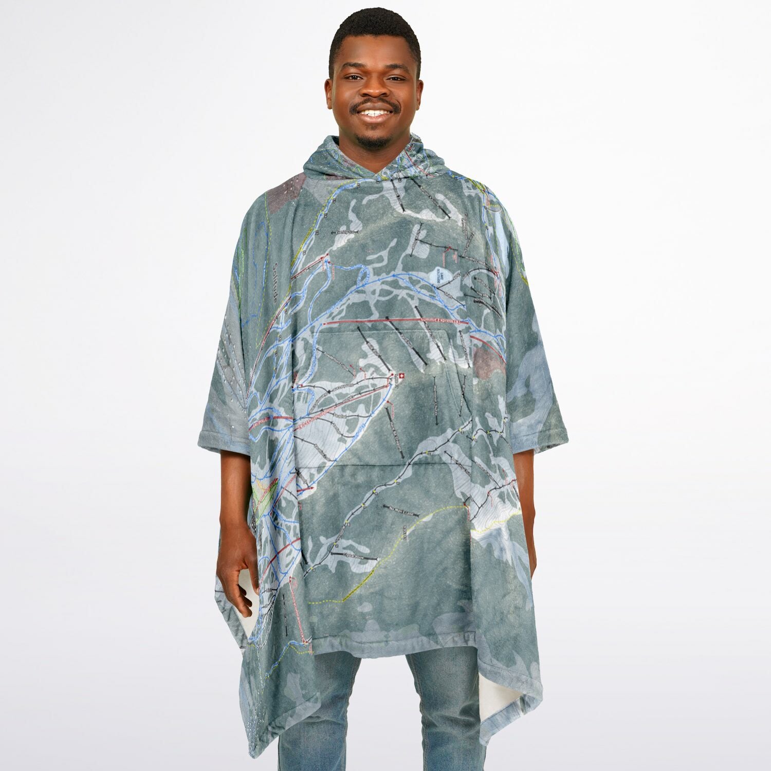 Big Cottonwood Canyon, Utah Ski Resort Map Flannel Blanket Poncho