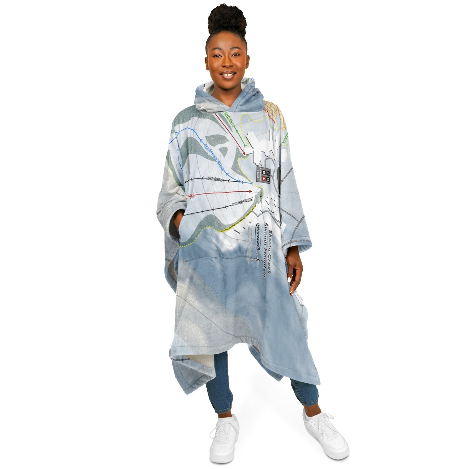 Shanty Creek Summit Mountain, Michigan Ski Resort Map Flannel Blanket Poncho