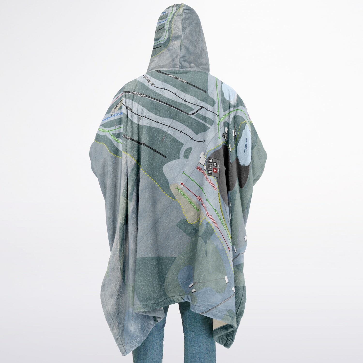 Royal Mountain, New York Ski Resort Map Flannel Blanket Poncho