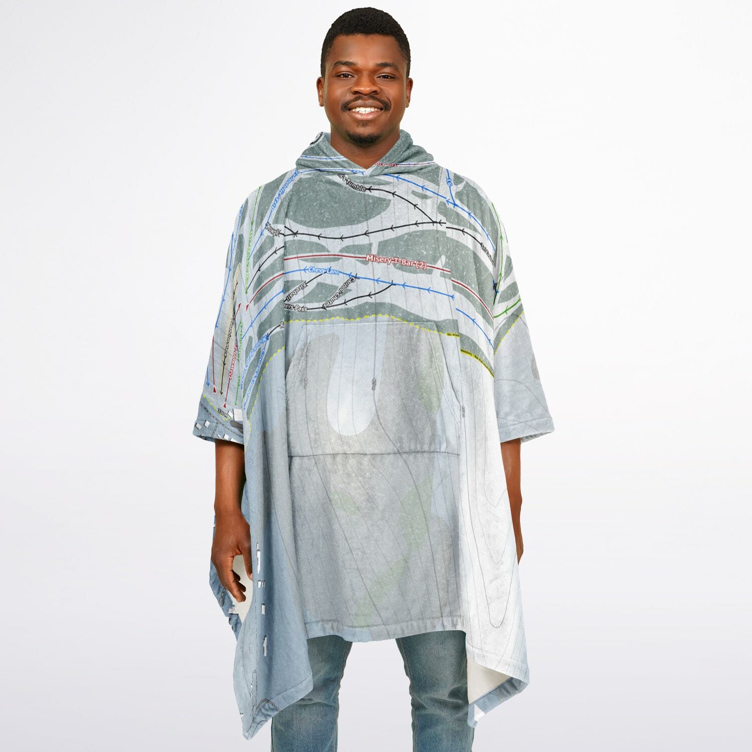 Misery Mountain, Alberta Ski Resort Map Flannel Blanket Poncho