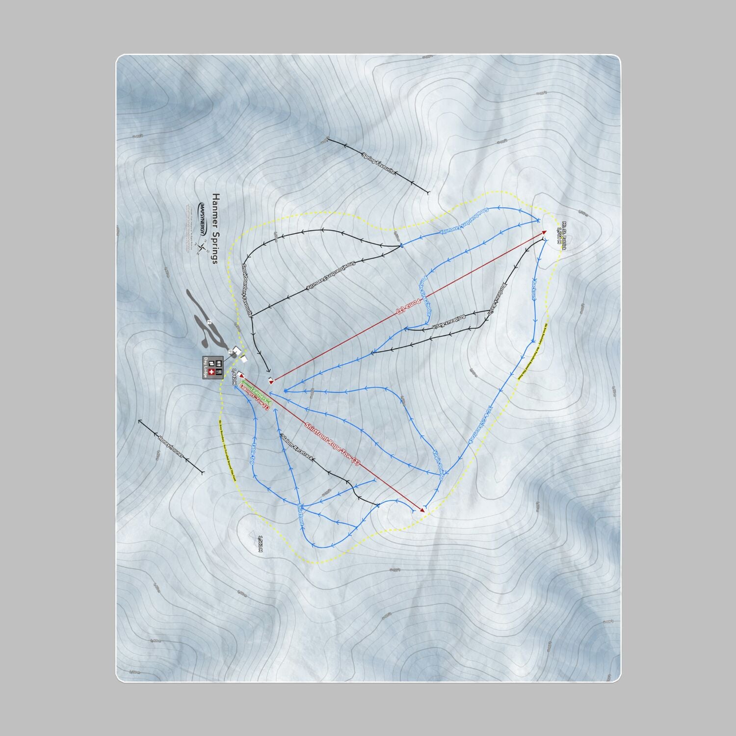 Hanmer Springs, New Zealand Ski Resort Map Printed Beach Towel