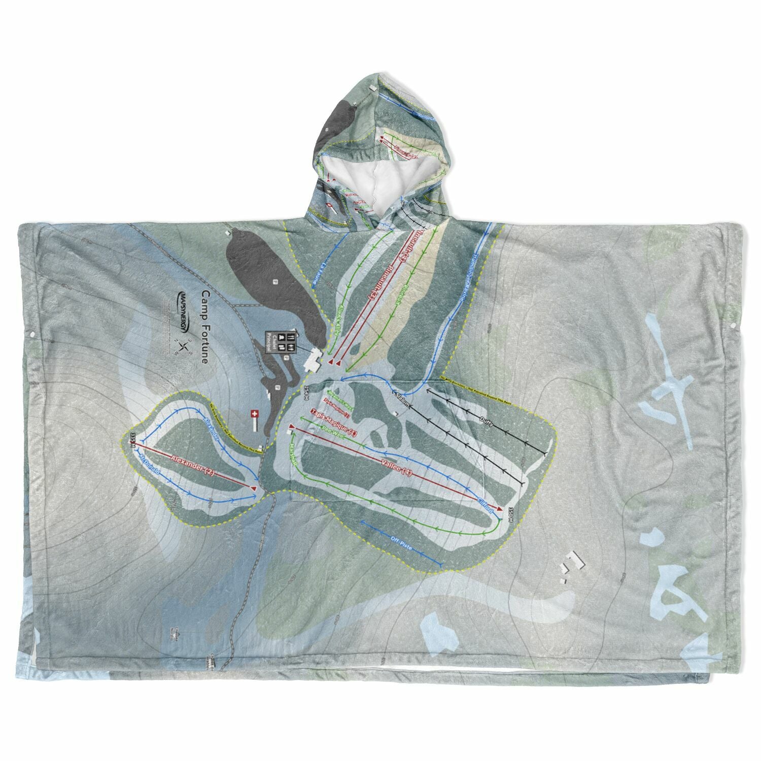 Camp Fortune, Quebec Ski Resort Map Flannel Blanket Poncho