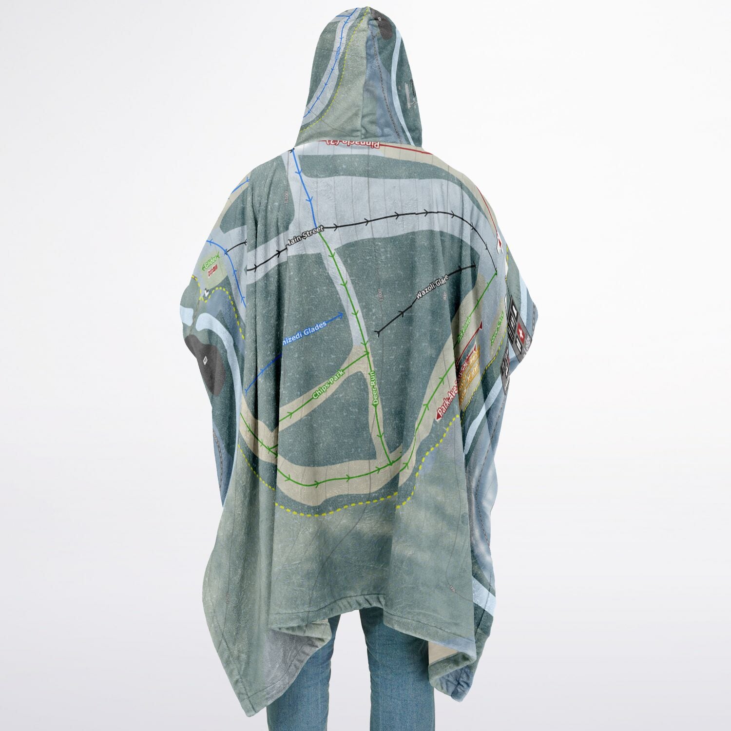 Granite Gorge, New Hampshire Ski Resort Map Flannel Blanket Poncho