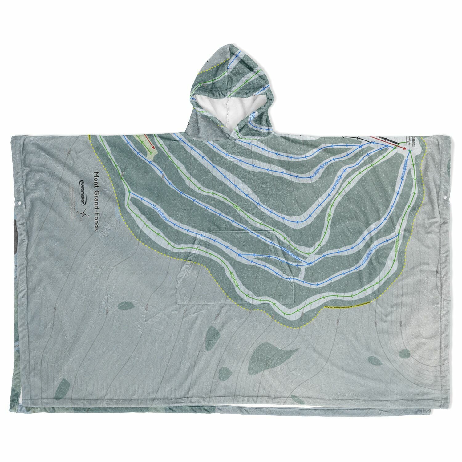 Mont Grand-Fonds, Quebec Ski Resort Map Flannel Blanket Poncho