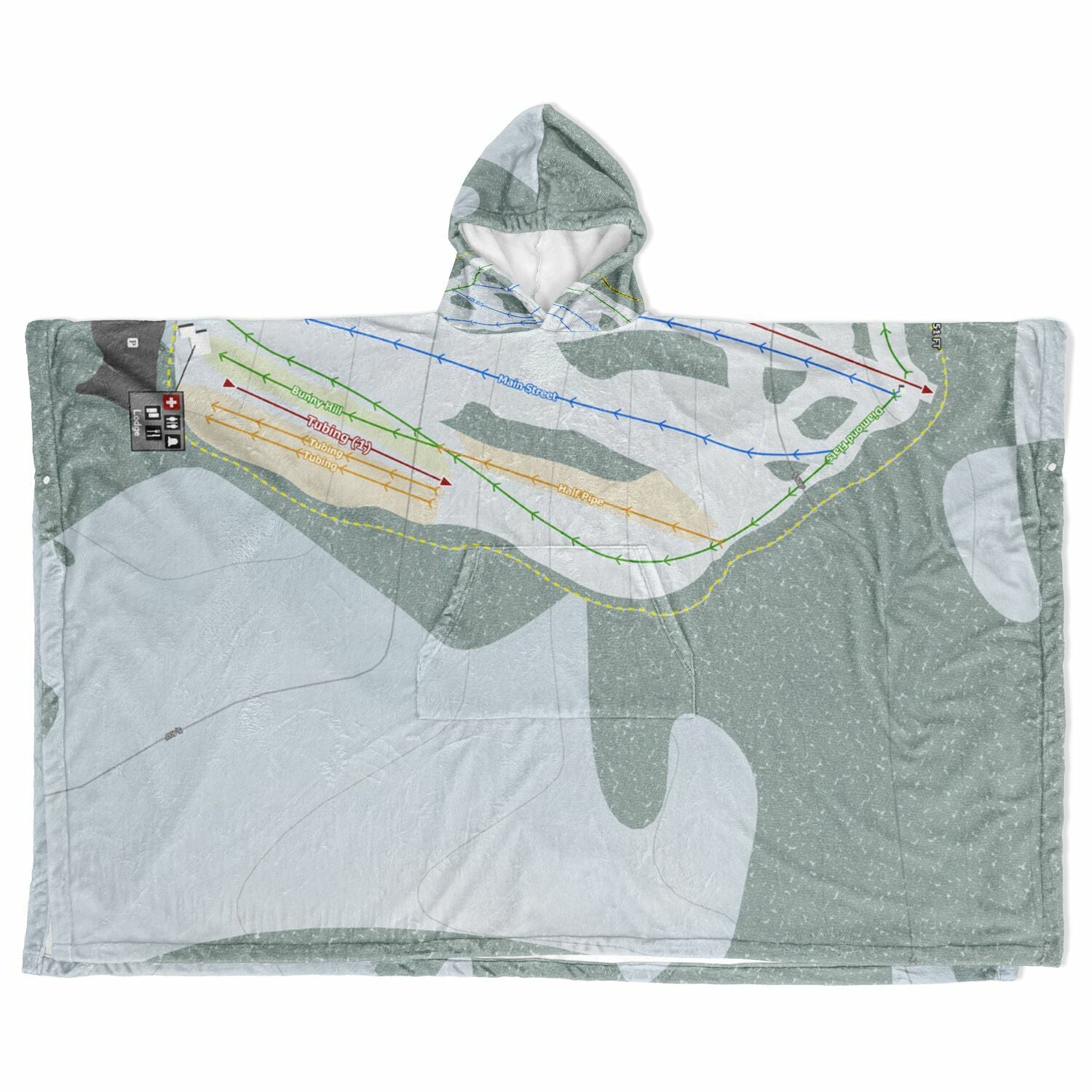 Snowhaven, Idaho Ski Resort Map Flannel Blanket Poncho