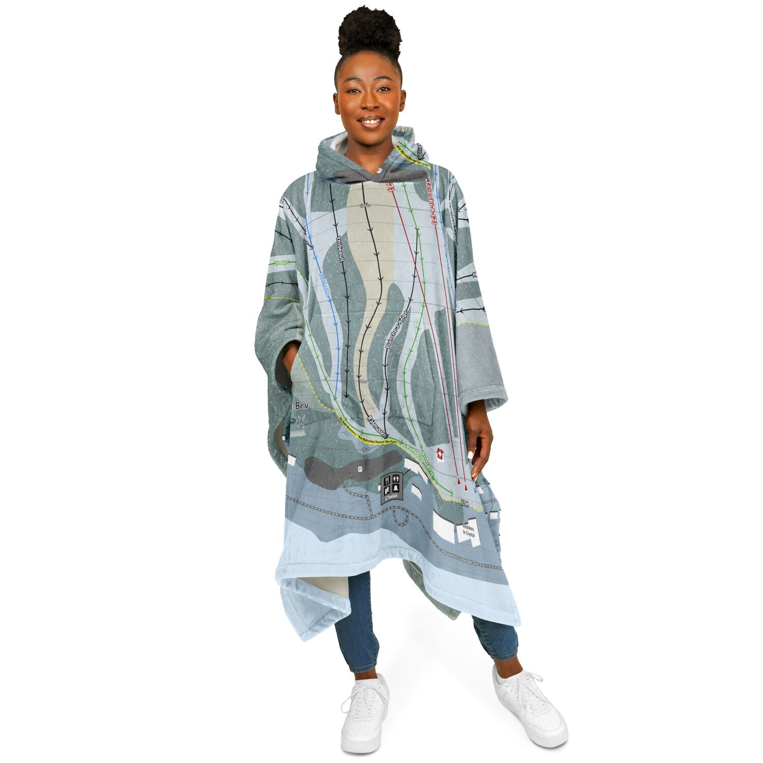 Mont-Belu, Quebec Ski Resort Map Flannel Blanket Poncho