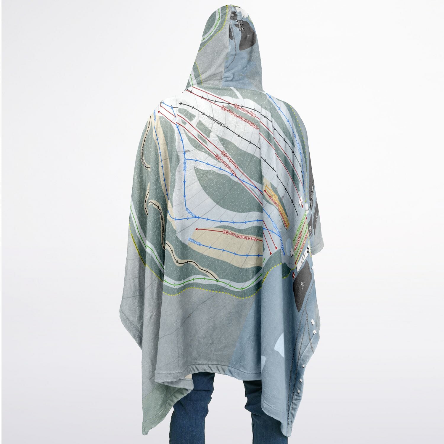 Ski Brule, Michigan Ski Resort Map Flannel Blanket Poncho