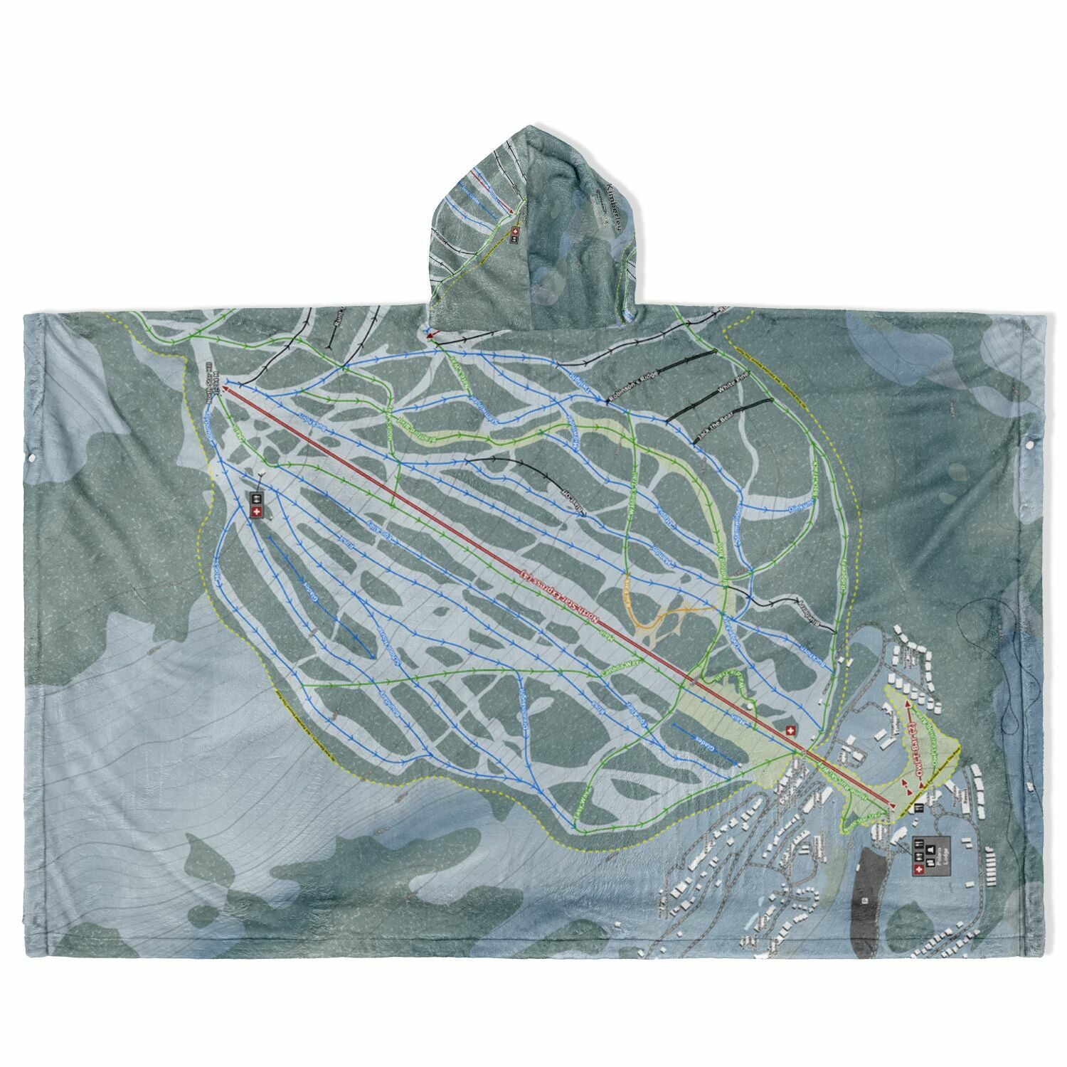 Kimberley, British Columbia Ski Resort Map Flannel Blanket Poncho