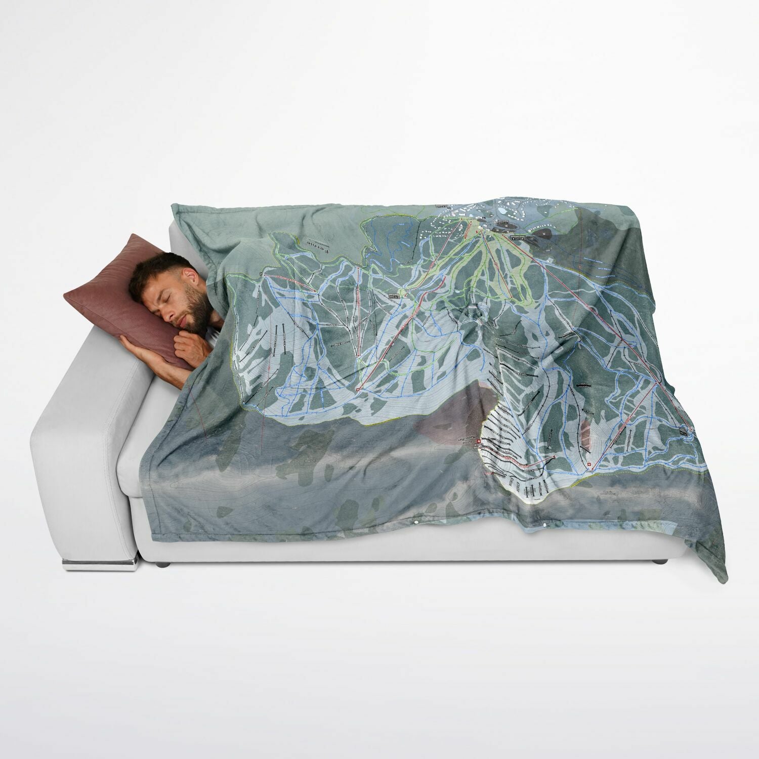 Fernie, British Columbia Ski Resort Map Flannel Blanket Poncho