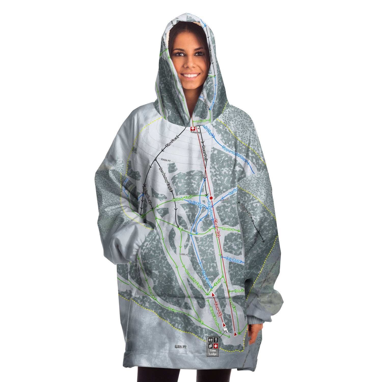 Bear Paw, Montana Ski Trail Map Snug Hoodie