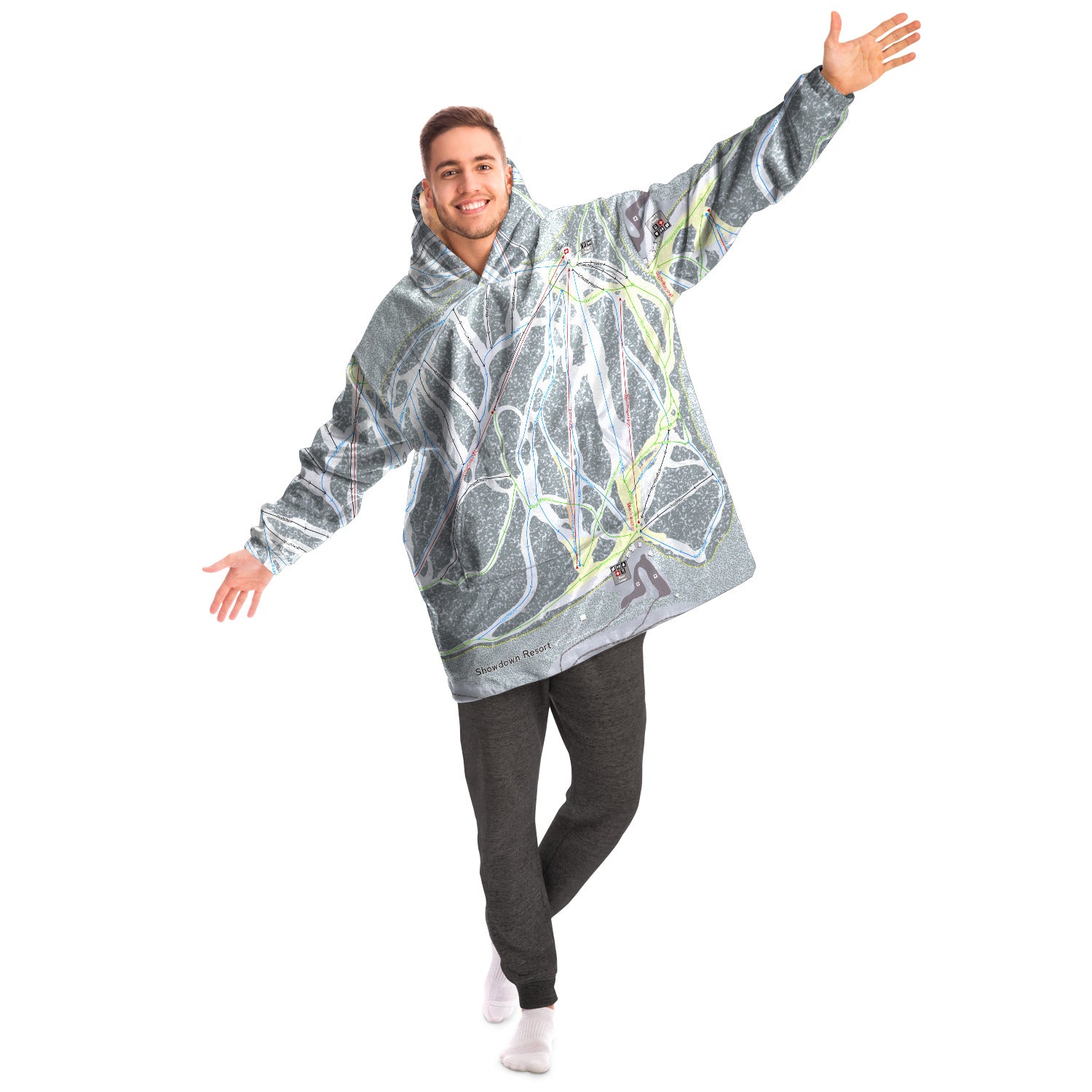 Showdown, Montana Ski Trail Map - Snug Hoodie - Powderaddicts