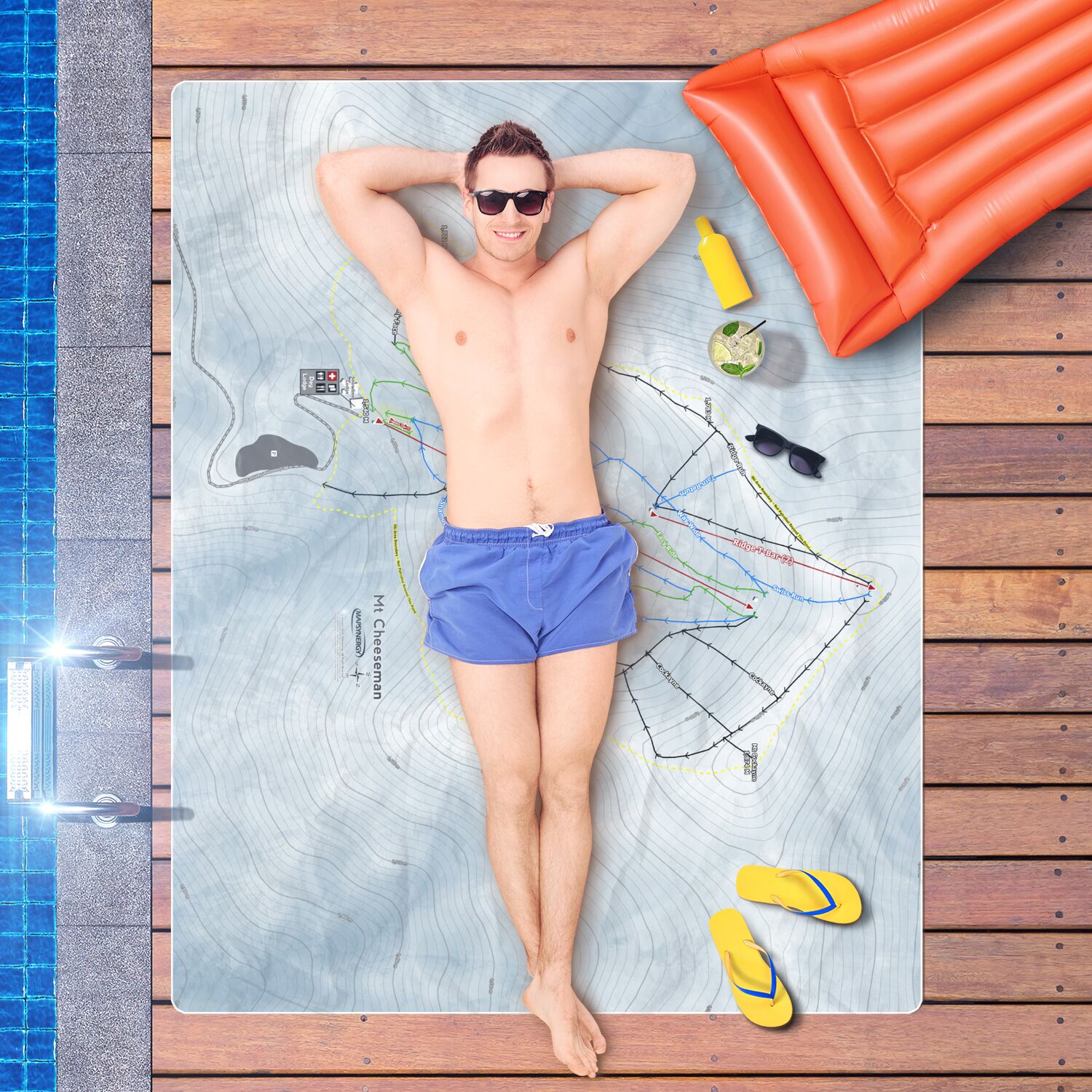 Mt Cheeseman, New Zealand Ski Resort Map Printed Beach Towel