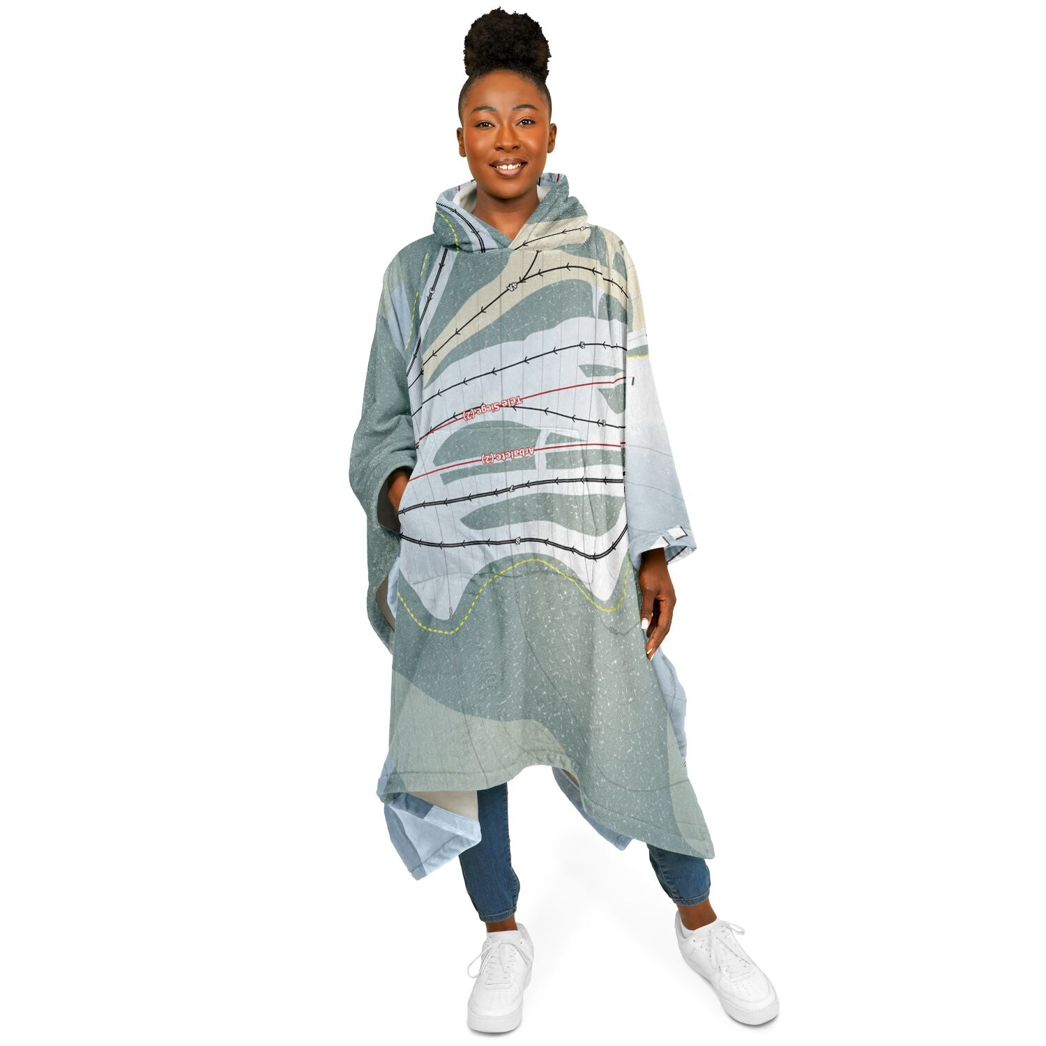 Mont Fortin, Quebec Ski Resort Map Flannel Blanket Poncho