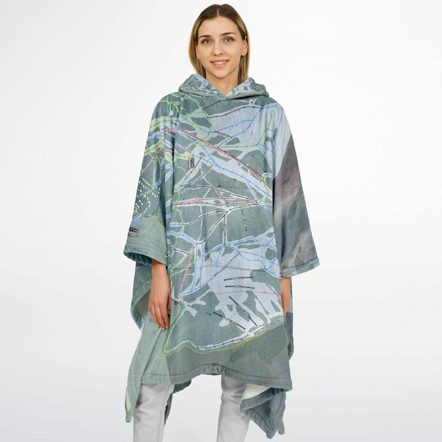 Fernie, British Columbia Ski Resort Map Flannel Blanket Poncho