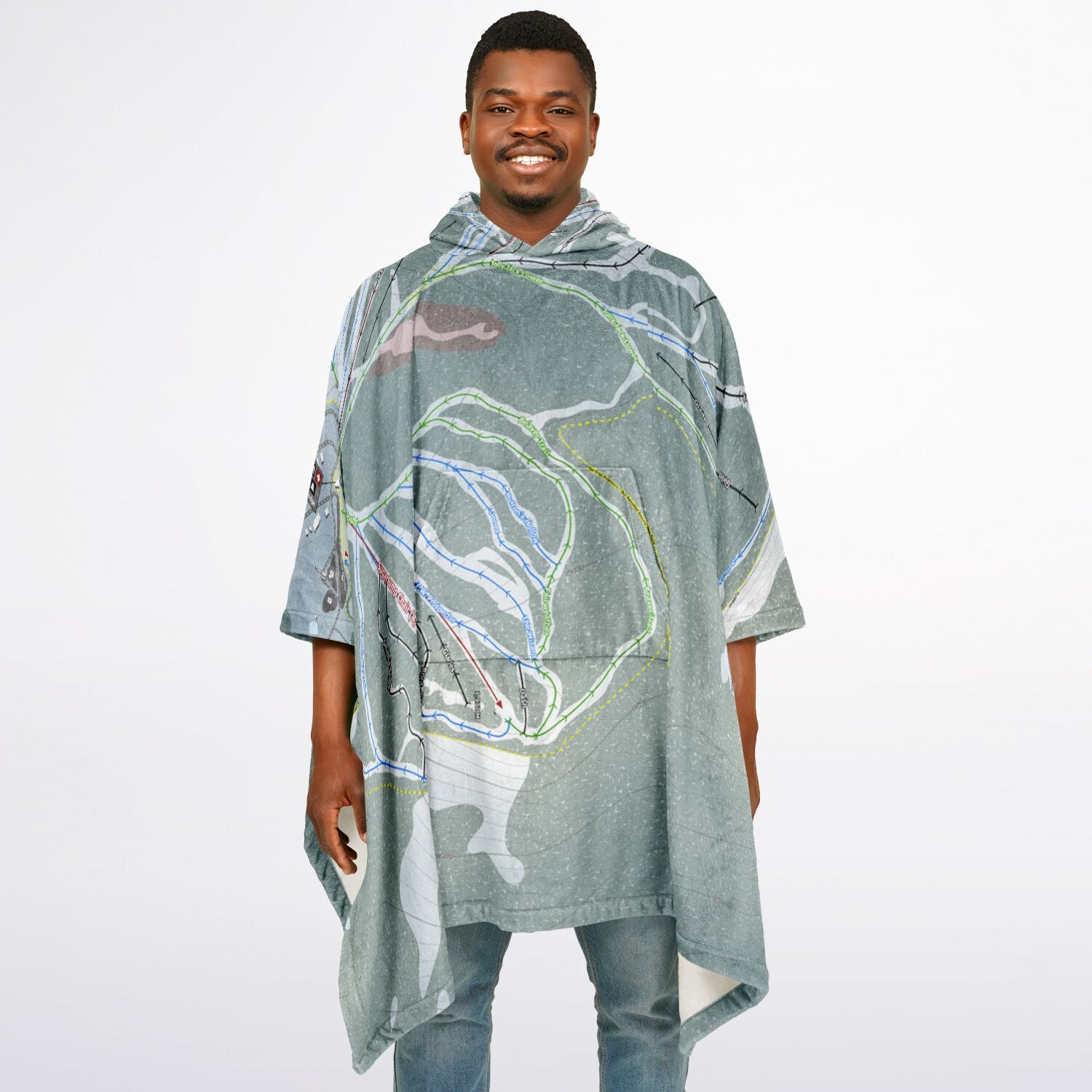 Baldy Mountain, British Columbia Ski Resort Map Flannel Blanket Poncho
