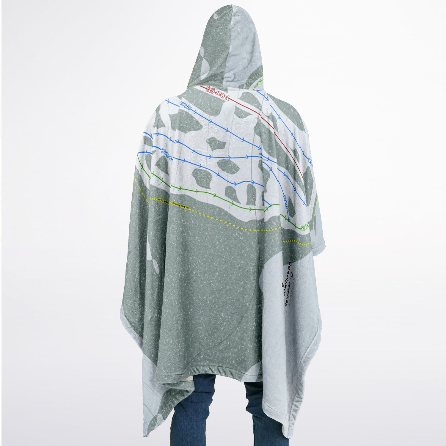 Snowhaven, Idaho Ski Resort Map Flannel Blanket Poncho
