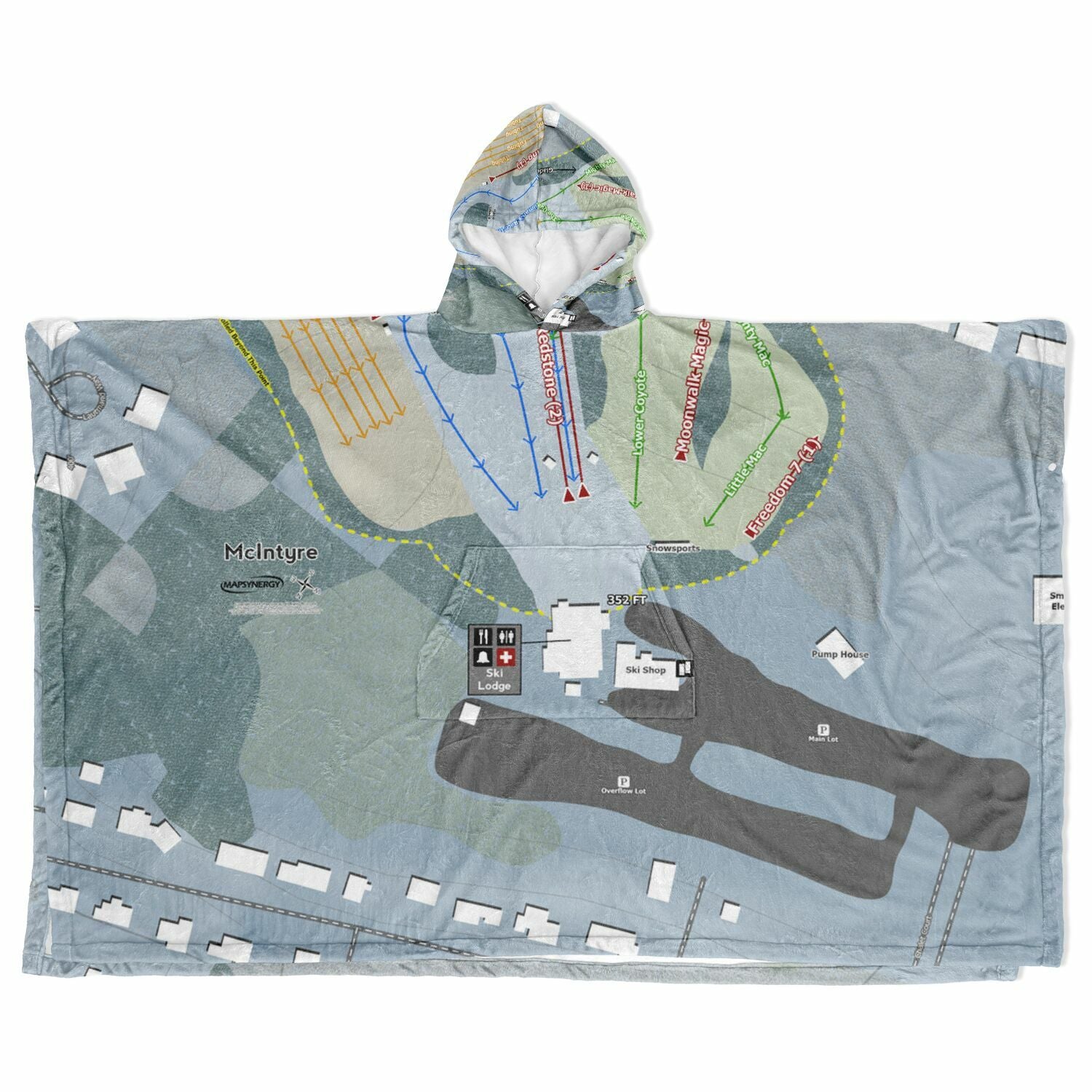McIntyre, New Hampshire Ski Resort Map Flannel Blanket Poncho
