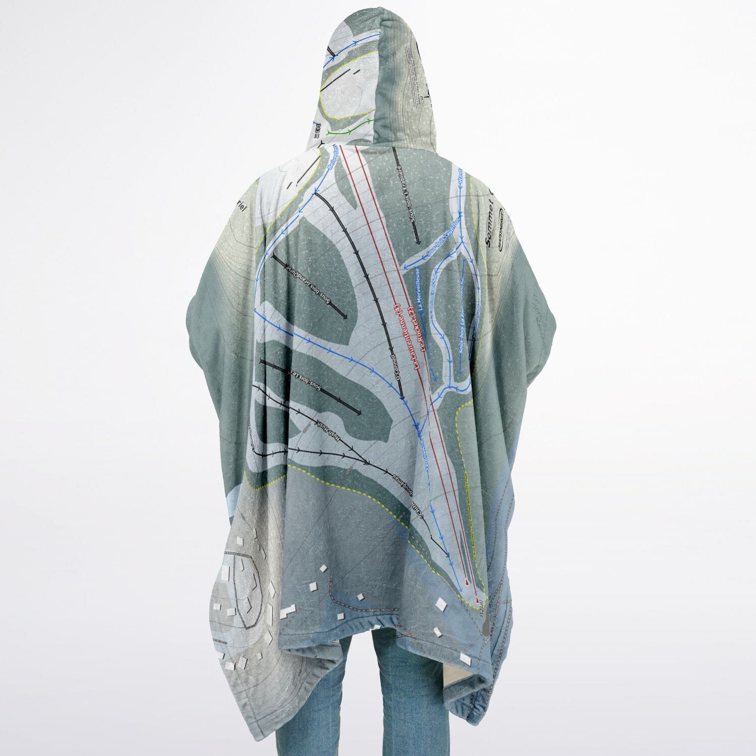 Sommet Gabriel, Quebec Ski Resort Map Flannel Blanket Poncho