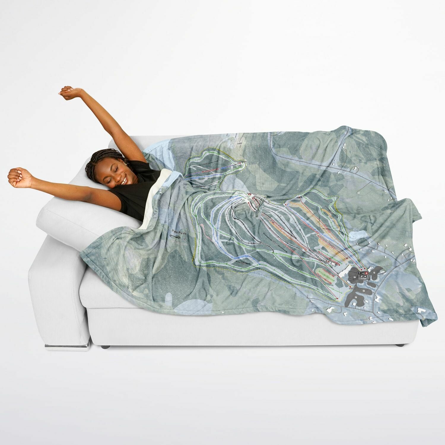 Pats Peak, New Hampshire Ski Resort Map Flannel Blanket Poncho