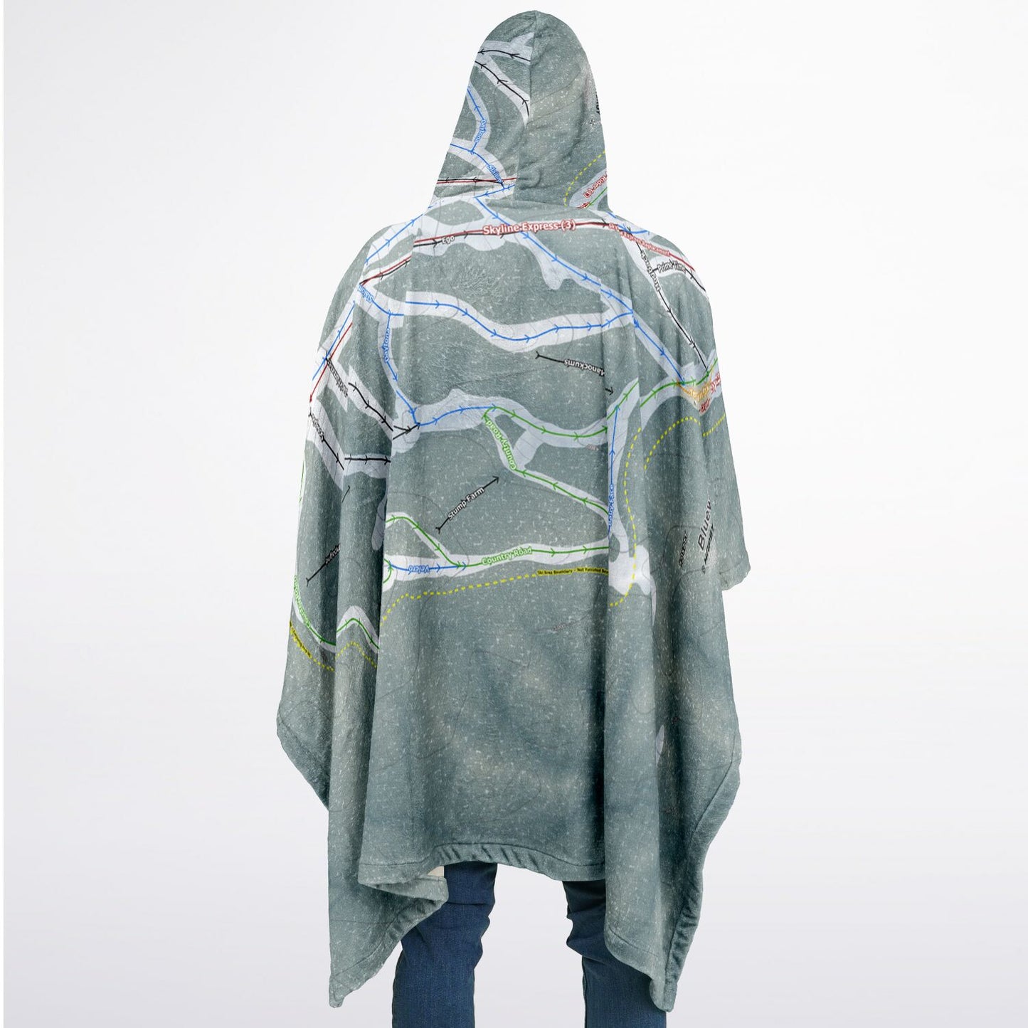 Bluewood, Washington Ski Resort Map Flannel Blanket Poncho