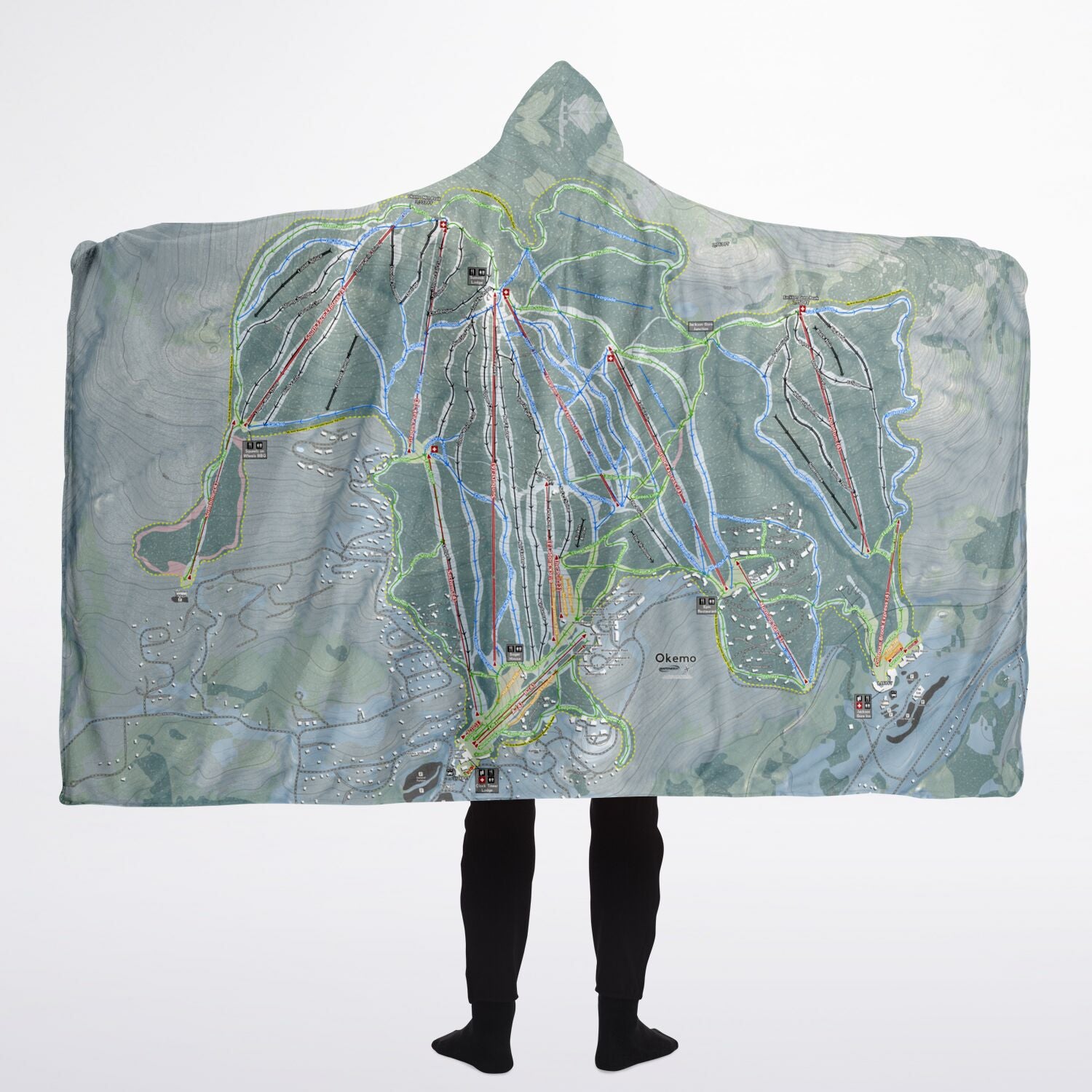 Okemo, Vermont Ski Trail Map - Adult Hooded Blanket - Powderaddicts