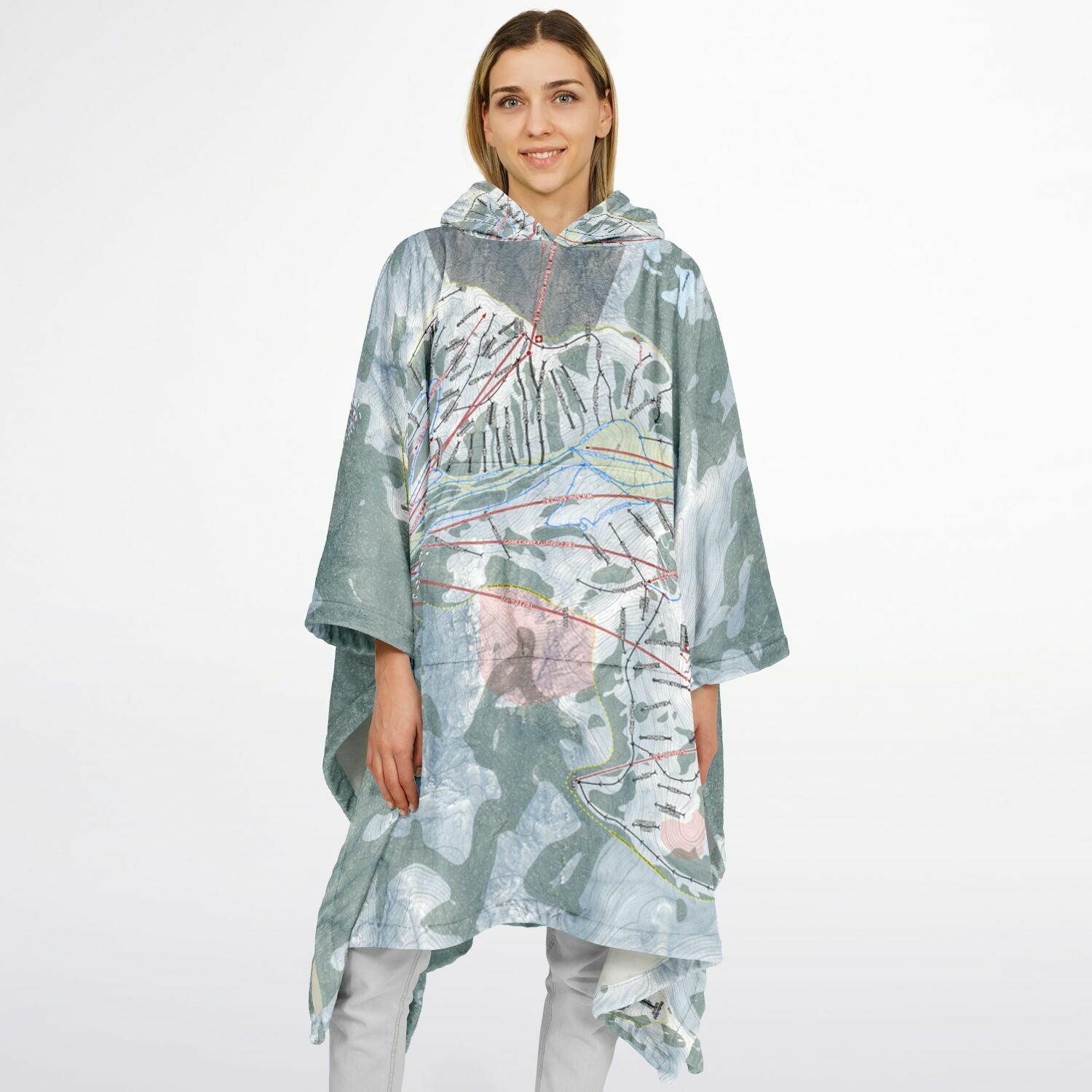 Palisades Tahoe, California Ski Resort Map Flannel Blanket Poncho