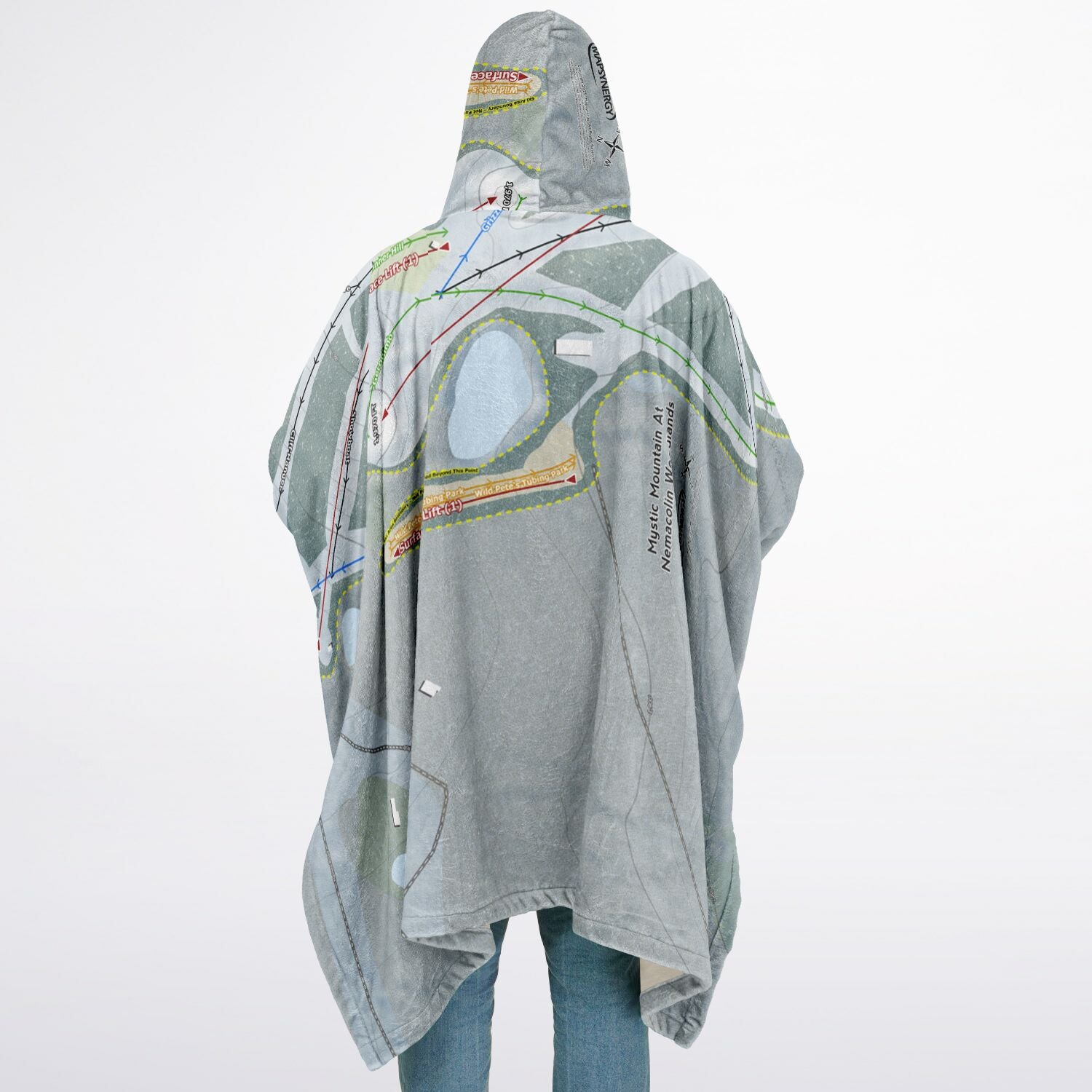Mystic Mountain Nemacolin, Pennsylvania Ski Resort Map Flannel Blanket Poncho
