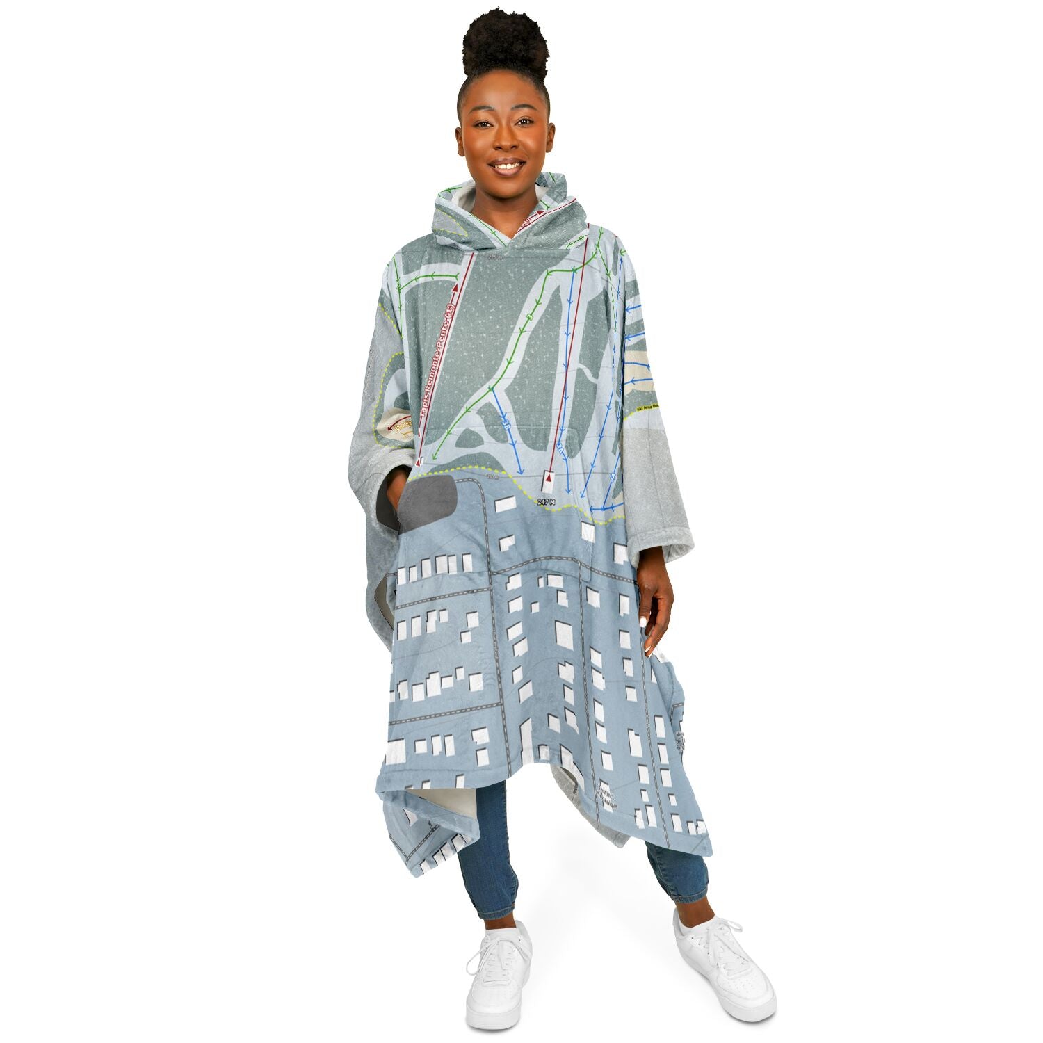 Mont-Bellevue, Quebec Ski Resort Map Flannel Blanket Poncho